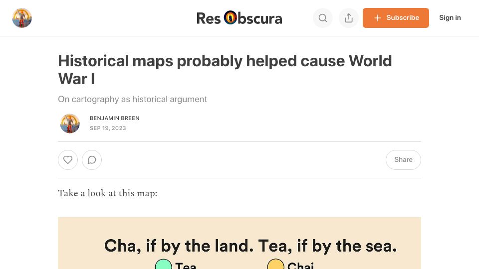 Screenshot of resobscura.substack.com: Historical maps probably helped cause World War I