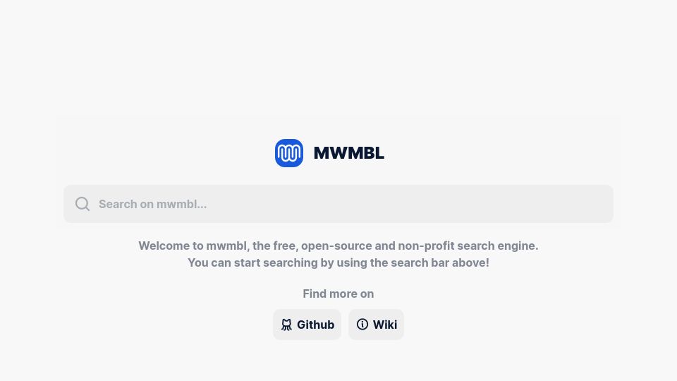 Screenshot of mwmbl.org: Mwmbl: Free, open-source and non-profit search engine