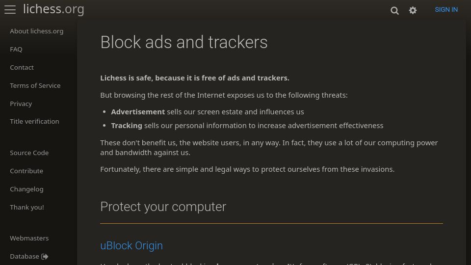 Screenshot of lichess.org: Lichess: Block Ads and Trackers