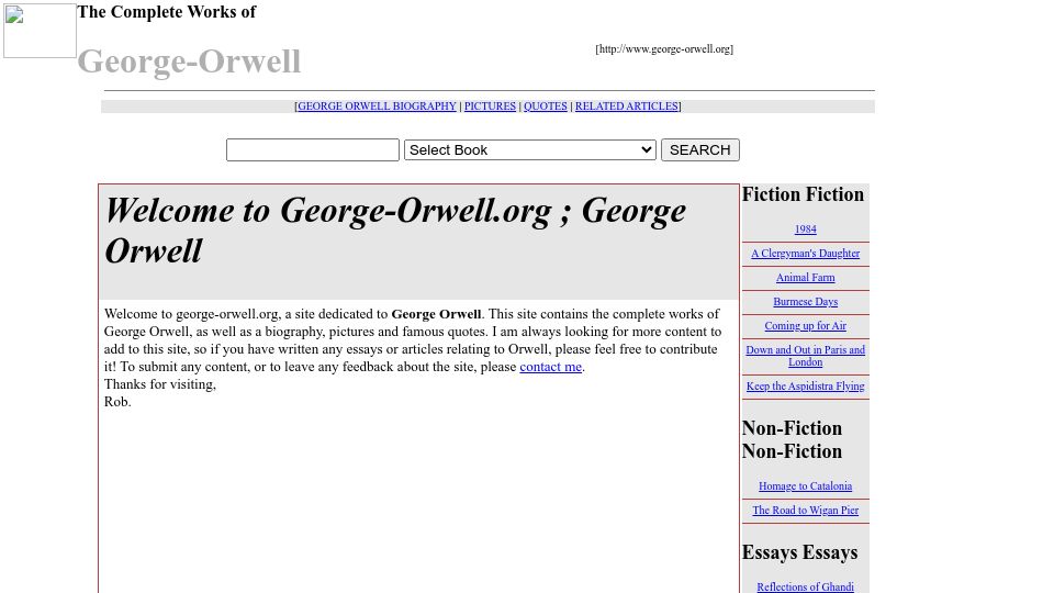 Screenshot of george-orwell.org: George Orwell Complete Works