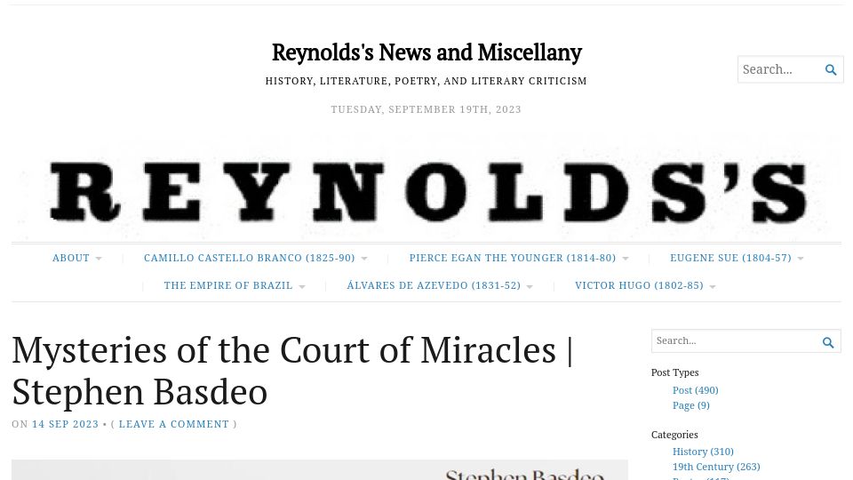 Screenshot of reynolds-news.com: Mysteries of the Court of Miracles