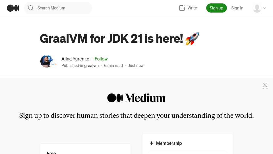 Screenshot of medium.com: GraalVM for JDK 21