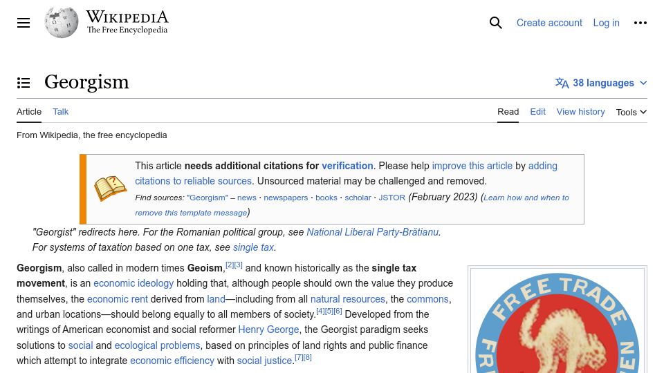 Screenshot of en.wikipedia.org: Georgism