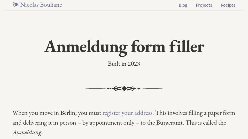 Screenshot of nicolasbouliane.com: I digitalized Berlin's registration form