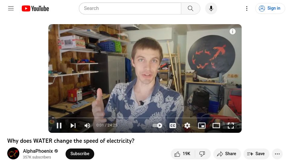 Screenshot of youtube.com: Why does water change the speed of electricity? [video]
