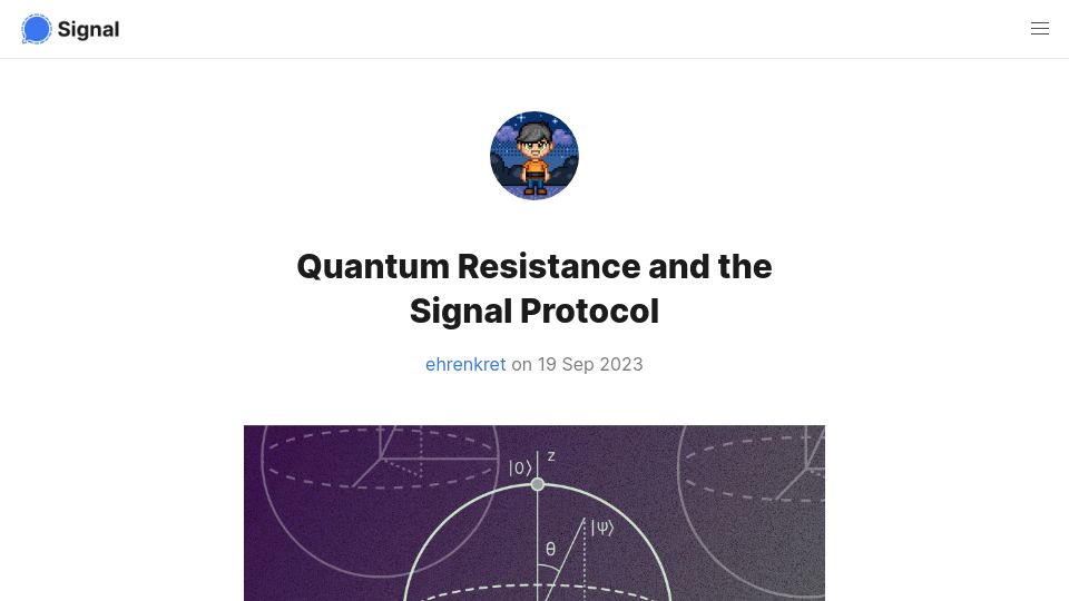 Screenshot of signal.org: Quantum Resistance and the Signal Protocol