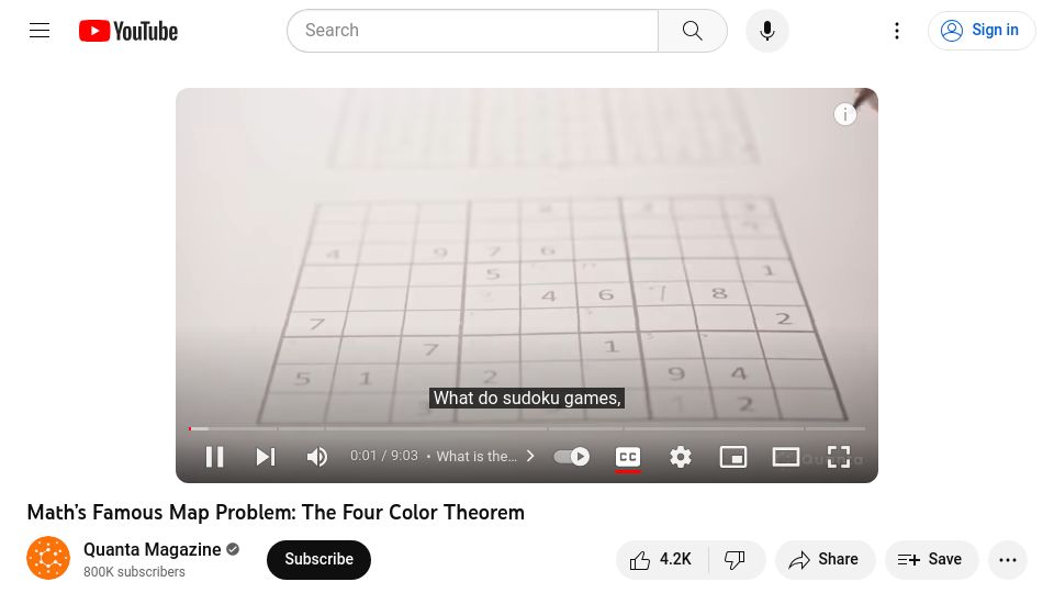 Screenshot of youtube.com: The Four Color Theorem [video]