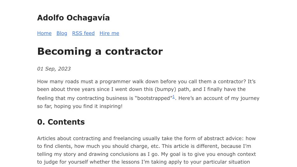 Screenshot of ochagavia.nl: Becoming a contractor