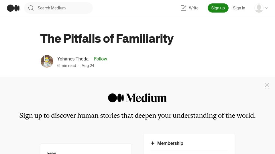 Screenshot of yohanestheda.medium.com: The Pitfalls of Familiarity