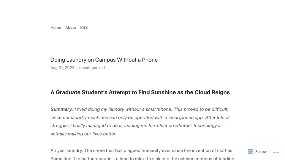 Screenshot of naveenarun.wordpress.com: Doing laundry on campus without a phone