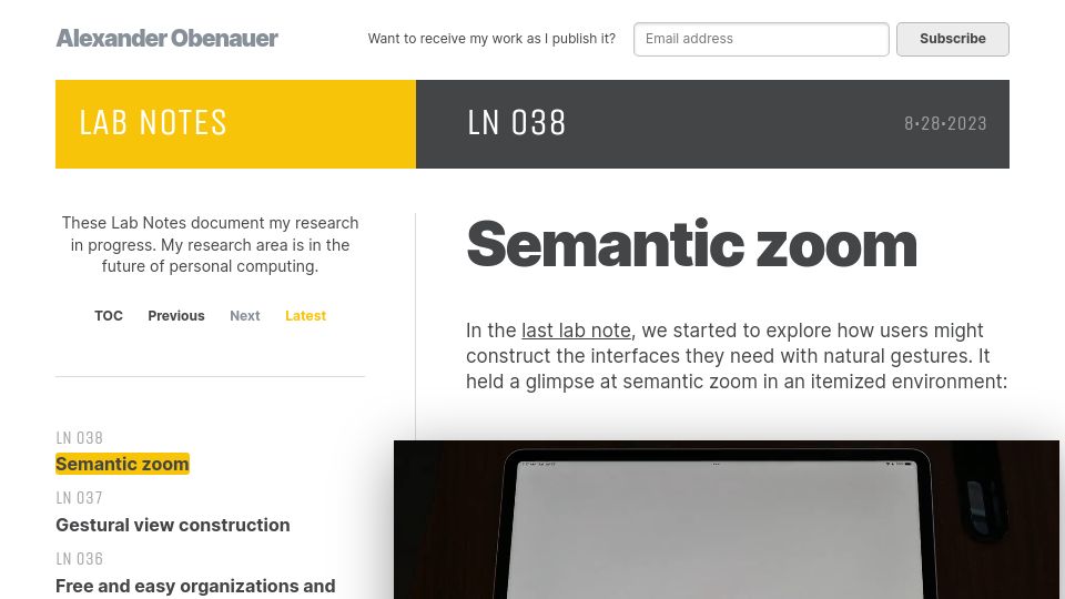 Screenshot of alexanderobenauer.com: Semantic Zoom