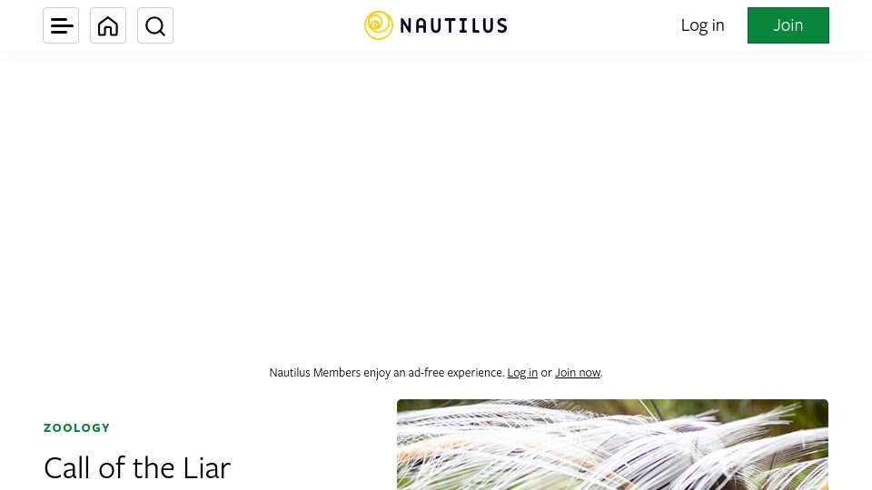 Screenshot of nautil.us: Call of the Liar