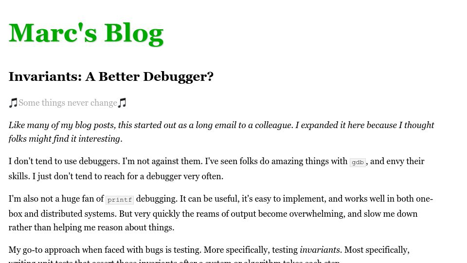 Screenshot of brooker.co.za: Invariants: A Better Debugger?