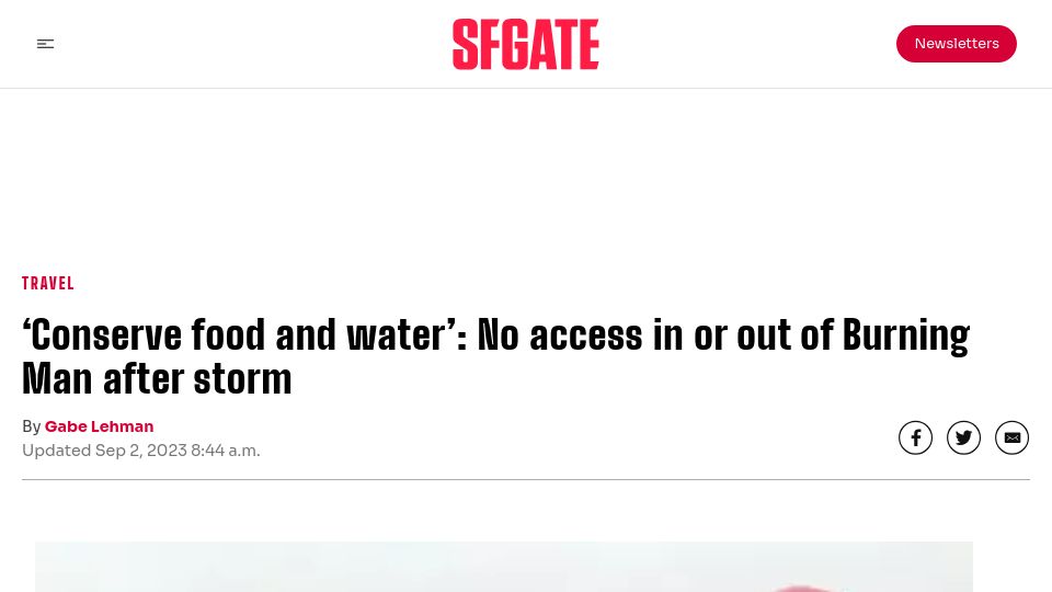 Screenshot of sfgate.com: ‘Conserve food and water’: No way in or out of Burning Man after storm