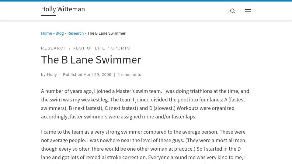 Screenshot of holly.witteman.ca: The B Lane Swimmer (2009)