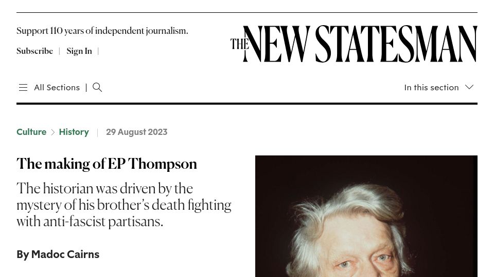 Screenshot of newstatesman.com: The making of EP Thompson