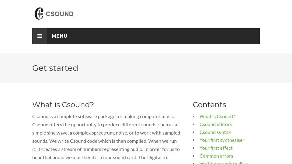 Screenshot of csound.com: Csound