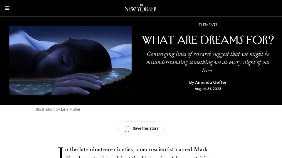 Screenshot of newyorker.com: What are dreams for?