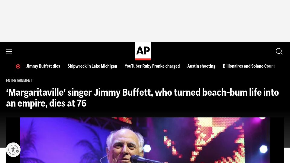 Screenshot of apnews.com: RIP Jimmy Buffett