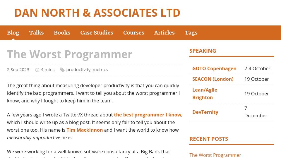 Screenshot of dannorth.net: The worst programmer I know