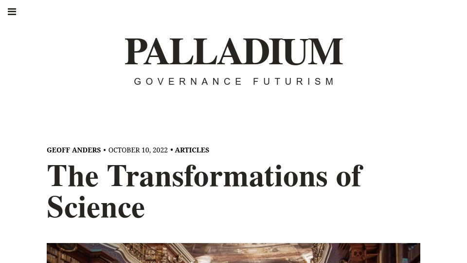 Screenshot of palladiummag.com: The Transformations of Science