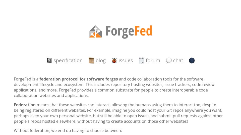 Screenshot of forgefed.org: ForgeFed