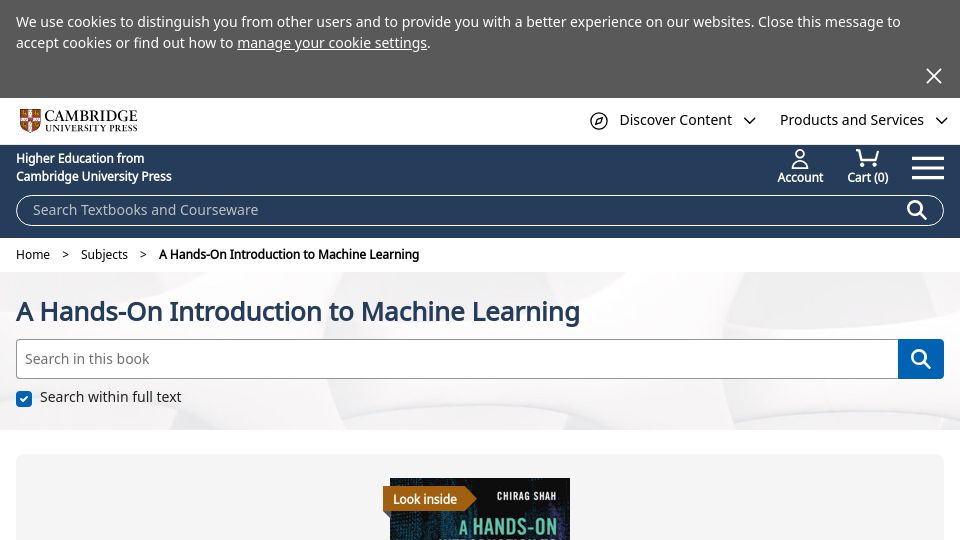 Screenshot of cambridge.org: A Hands-On Introduction to Machine Learning for non-Computer Science Majors