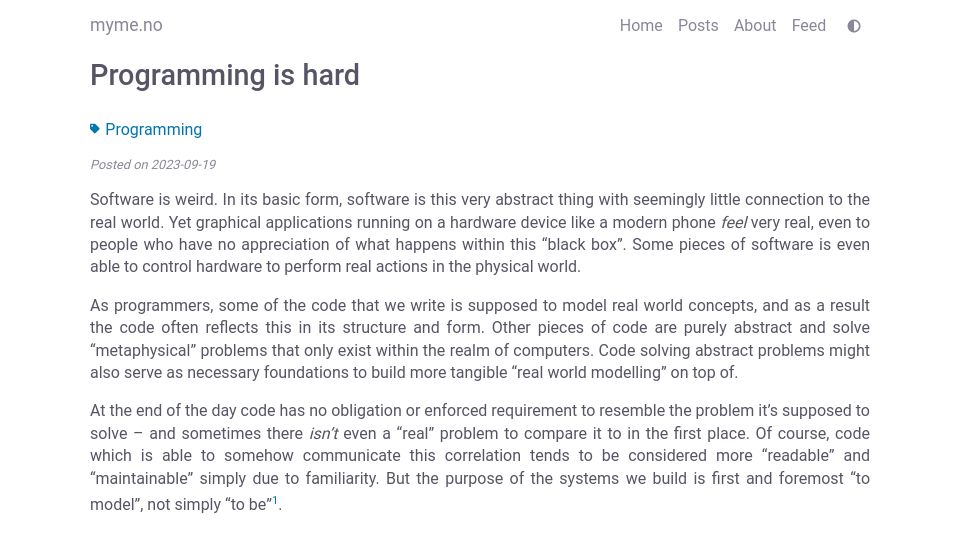 Screenshot of myme.no: Programming is hard