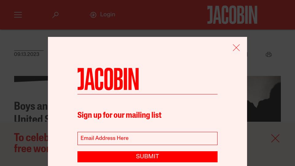 Screenshot of jacobin.com: Boys and Men in the United States Are Struggling. The Left Should Talk About It