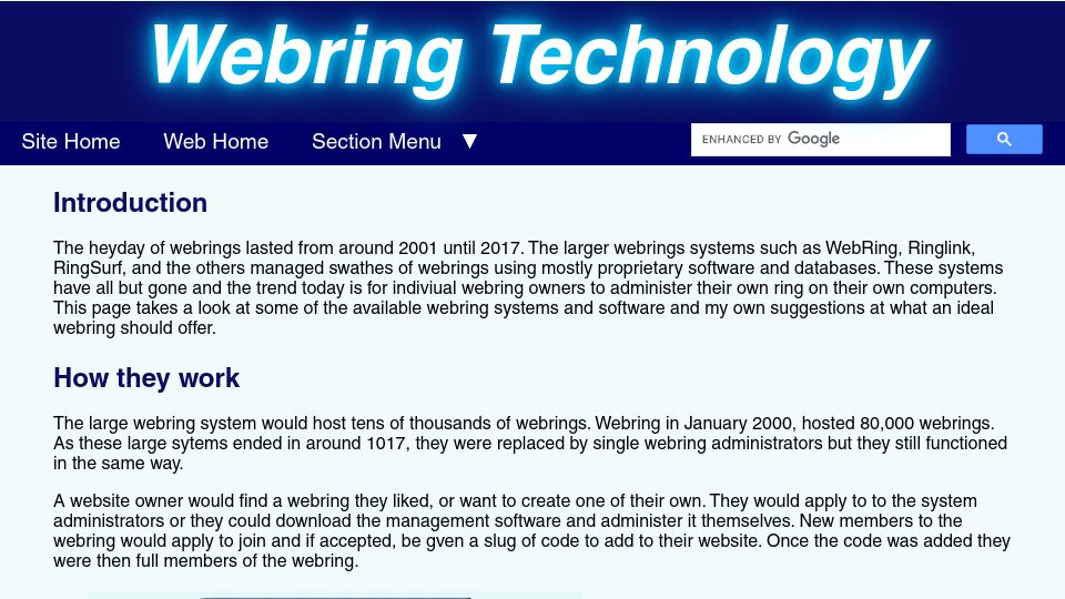 Screenshot of brisray.com: Webring Technology