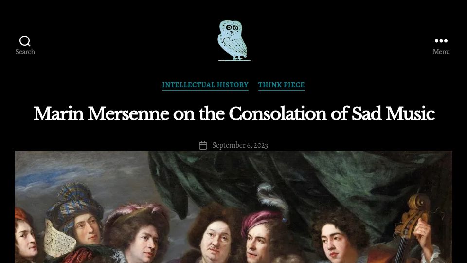 Screenshot of jhiblog.org: Marin Mersenne on the Consolation of Sad Music