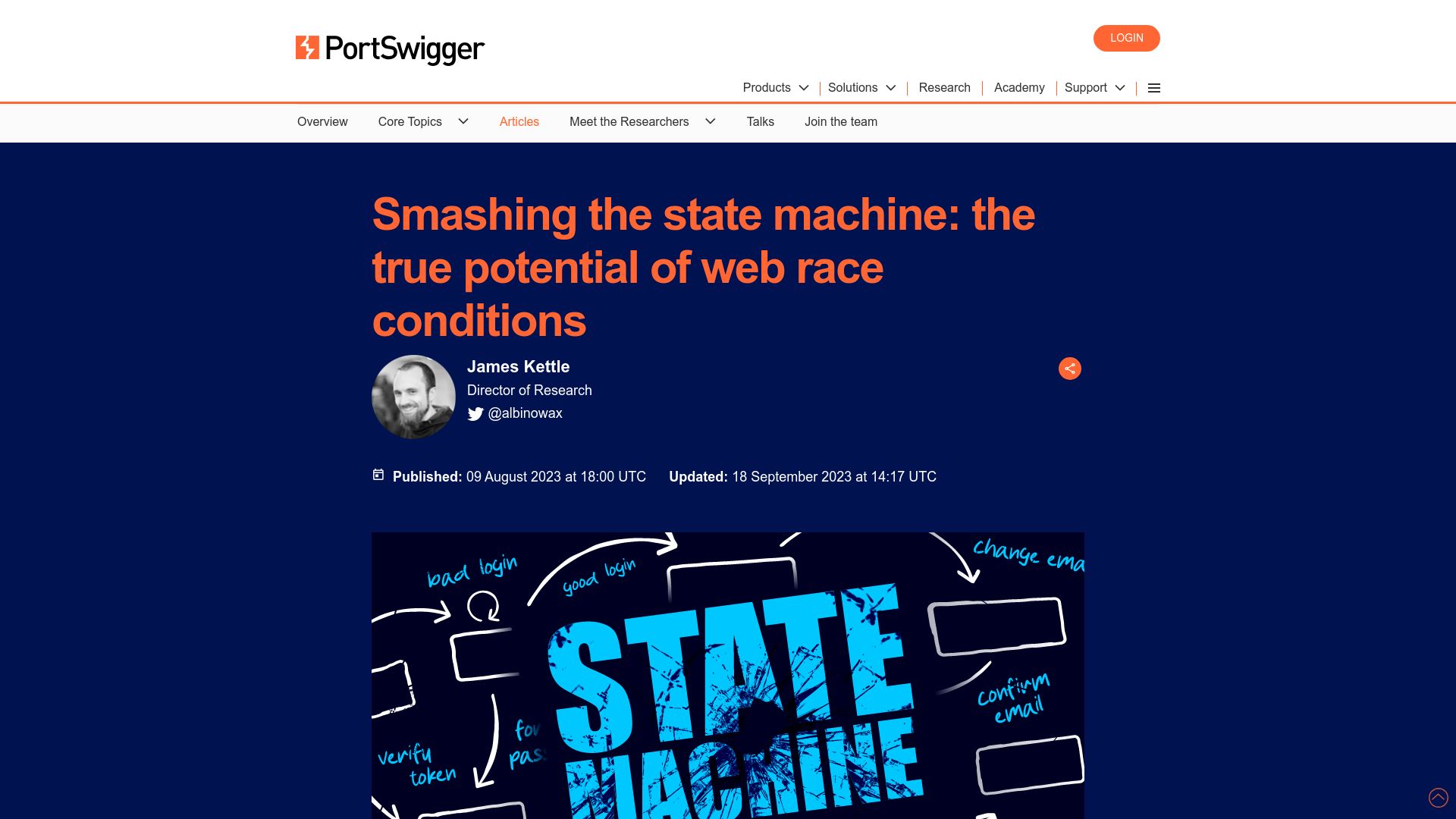 Screenshot of portswigger.net: Smashing the state machine: the true potential of web race conditions