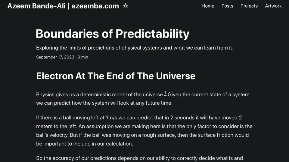 Screenshot of azeemba.com: Boundaries of Predictability