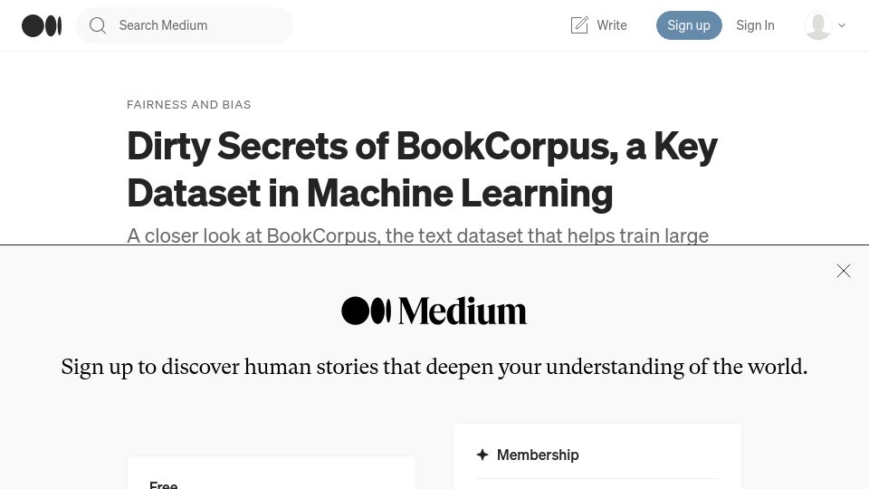 Screenshot of towardsdatascience.com: A closer look at BookCorpus, a key dataset in machine learning