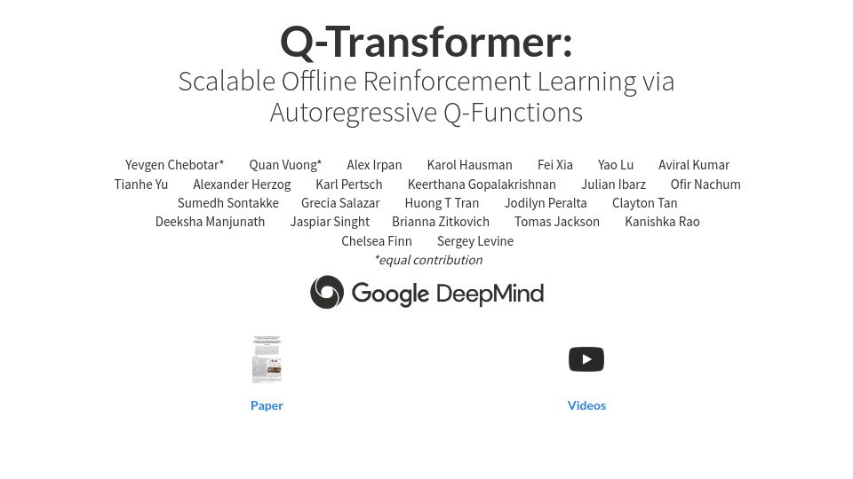 Screenshot of q-transformer.github.io: Q-Transformer: Scalable Reinforcement Learning via Autoregressive Q-Functions