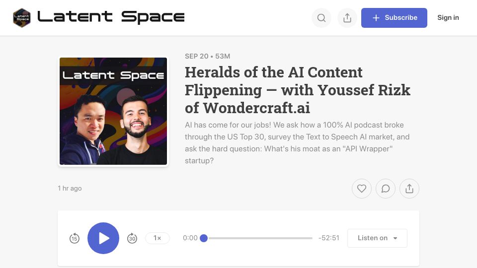 Screenshot of latent.space: The AI Content Flippening