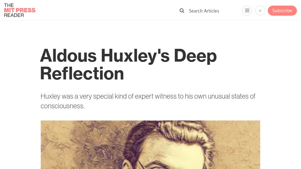 Screenshot of thereader.mitpress.mit.edu: Aldous Huxley's Deep Reflection