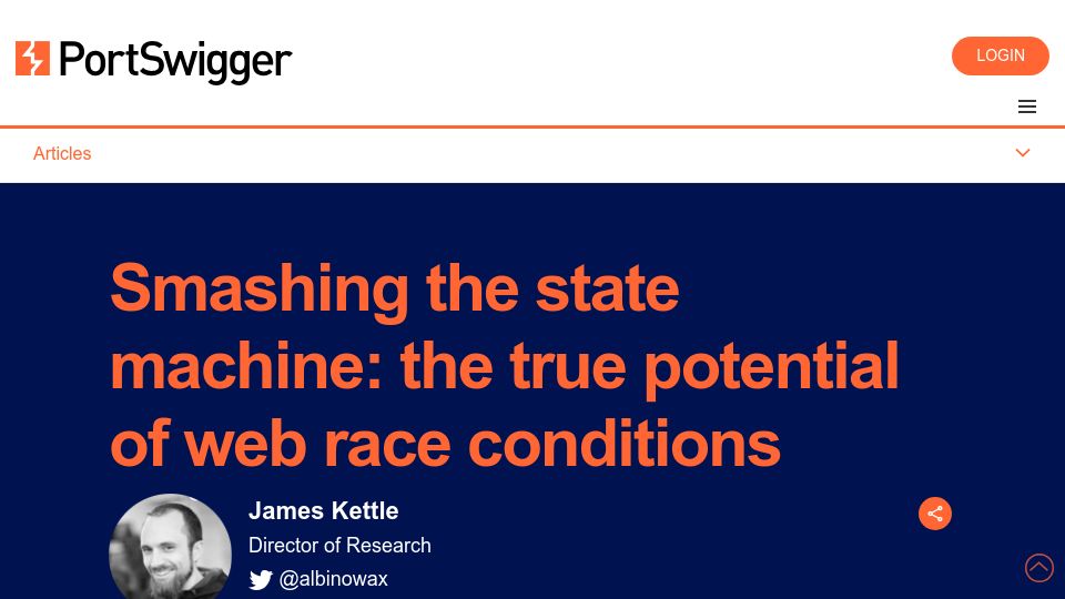 Screenshot of portswigger.net: Smashing the state machine: the true potential of web race conditions