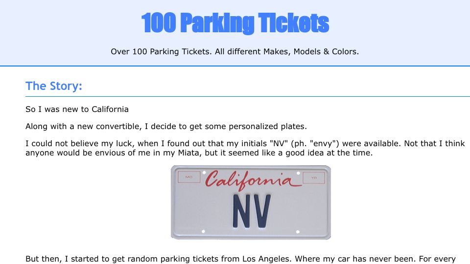 Screenshot of 100parkingtickets.com: 100 Parking Tickets (2004)