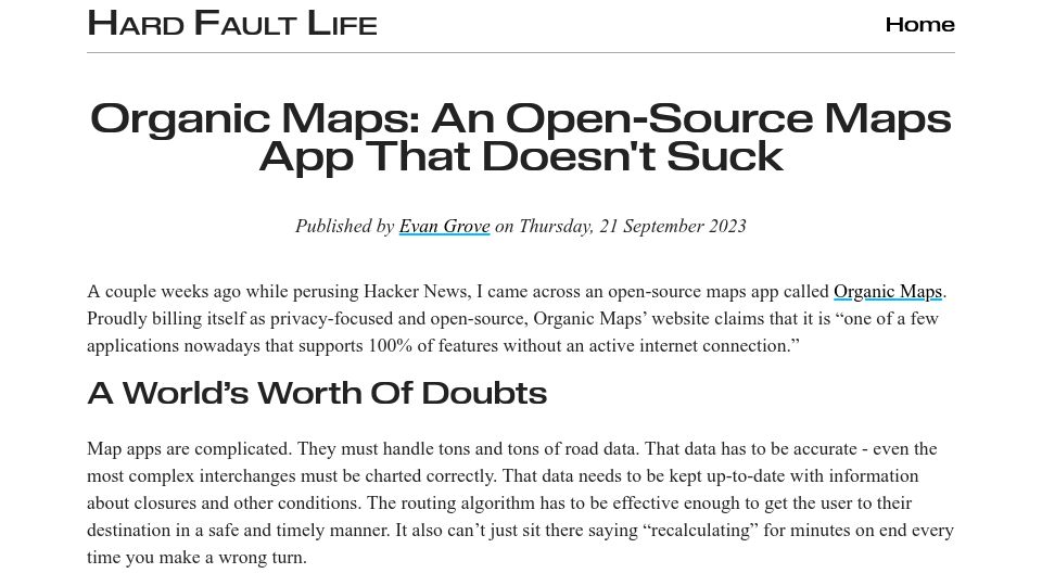 Screenshot of hardfault.life: Organic Maps: An open-source maps app that doesn't suck