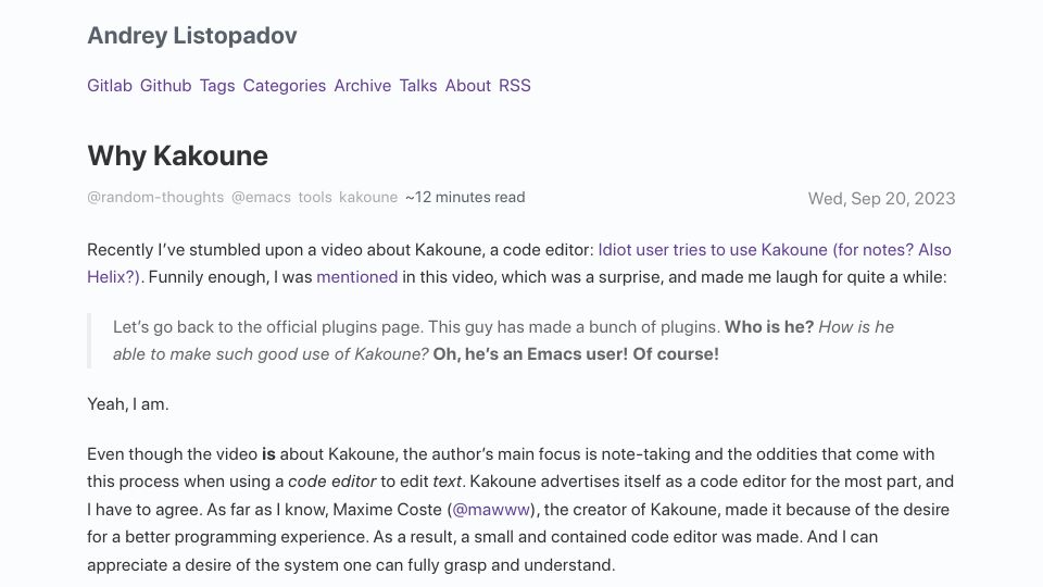 Screenshot of andreyor.st: Why Kakoune