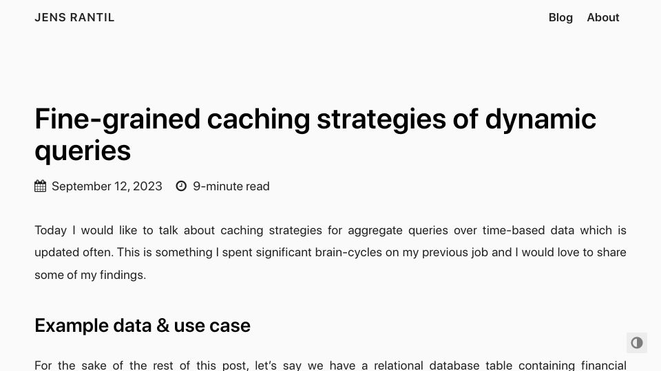 Screenshot of jensrantil.github.io: Fine-grained caching strategies of dynamic queries
