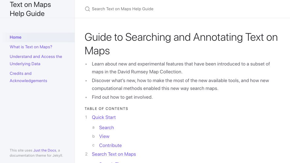 Screenshot of machines-reading-maps.github.io: Guide to searching and annotating text on maps