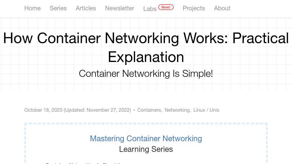Screenshot of iximiuz.com: How Container Networking Works: Practical Explanation