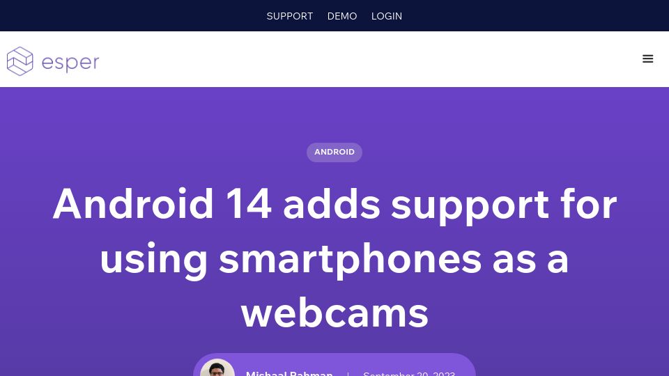 Screenshot of esper.io: Android 14 adds support for using your smartphone as a webcam
