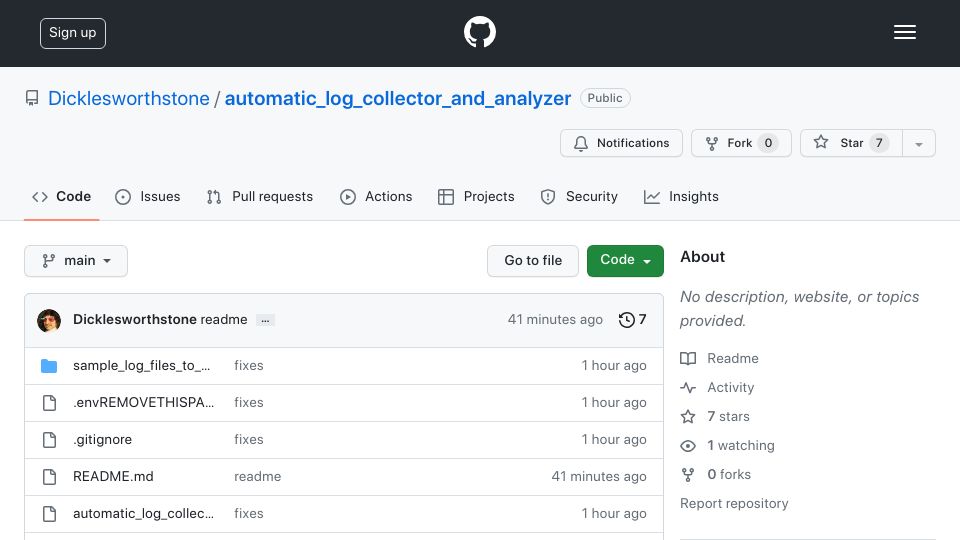 Screenshot of github.com: Show HN: My Single-File Python Script I Used to Replace Splunk in My Startup