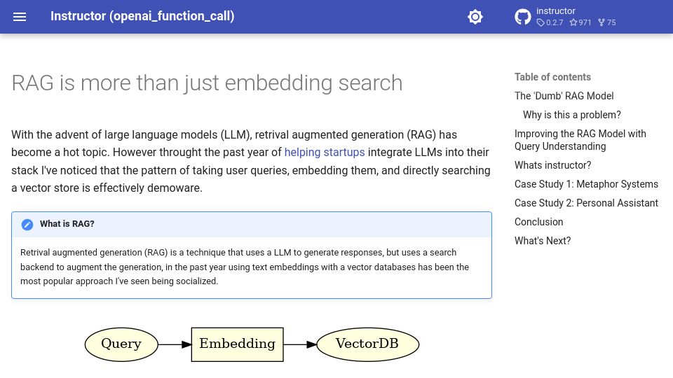 Screenshot of jxnl.github.io: RAG is more than just embedding search