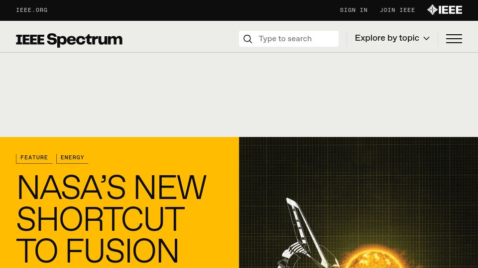 Screenshot of spectrum.ieee.org: NASA’s New Shortcut to Fusion Power (2022)