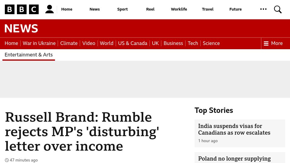 Screenshot of bbc.co.uk: Rumble rejects MP's 'disturbing' letter over income