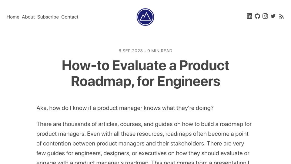 Screenshot of stephen.fm: How to evaluate a product roadmap, for engineers